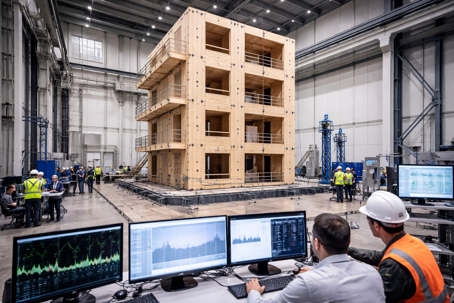 Hanze test digitaal gekoppeld houten gebouw op aardbevingsbestendigheid